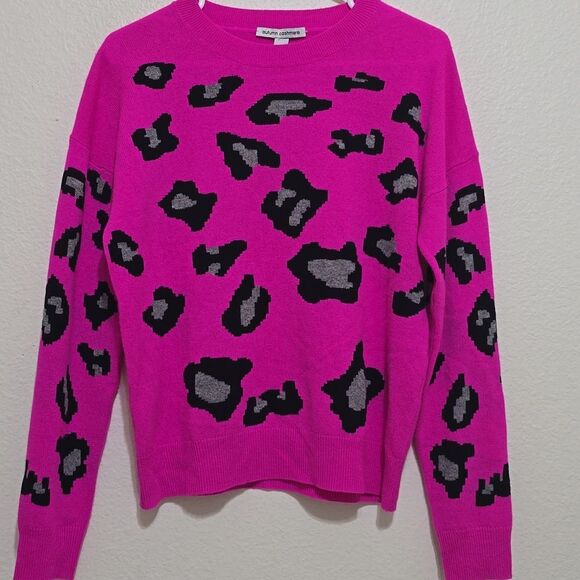 Autumn cashmere size small hot pink fuchsia sweater with leopard print S - Picture 1 of 9